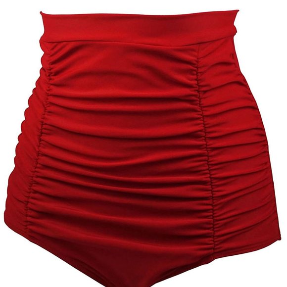 Red Retro High Waisted Swim Short - Picture 3 of 3